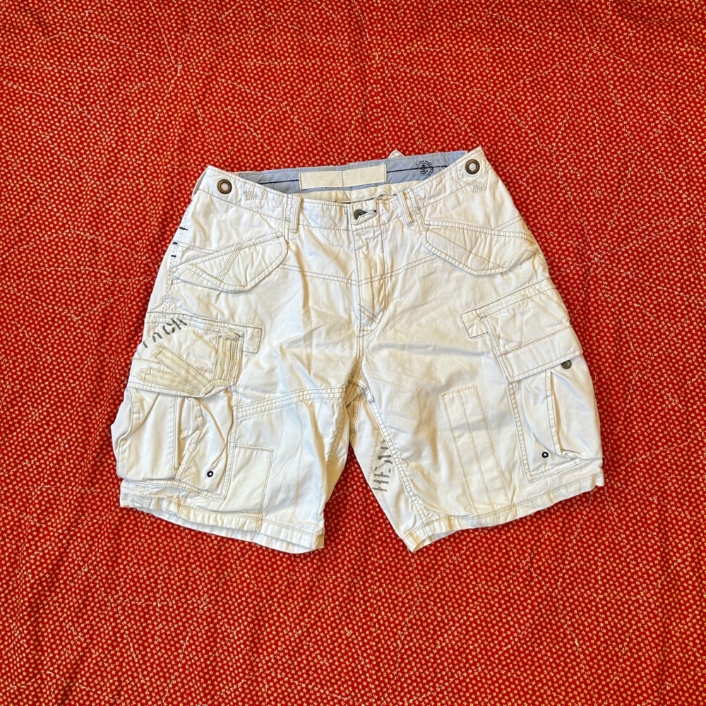 Polo Ralph Lauren 90s Mens White Cargo Shorts Size 36 Utility Multi Pocket